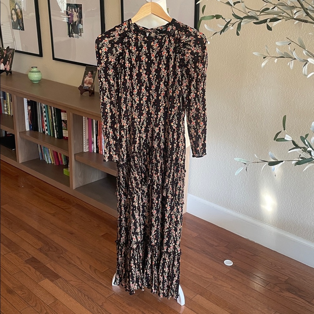 Zara Black Maxi Dress with Pink and Cream Floral Print